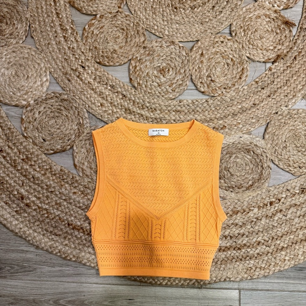 Babaton Bright Orange Knit Sleeveless Crop Tank